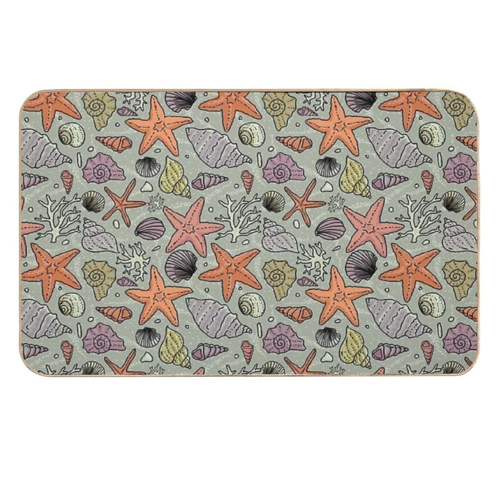 Seashells And Starfish in The Sea Pattern  Toxin-Free Bath Mat