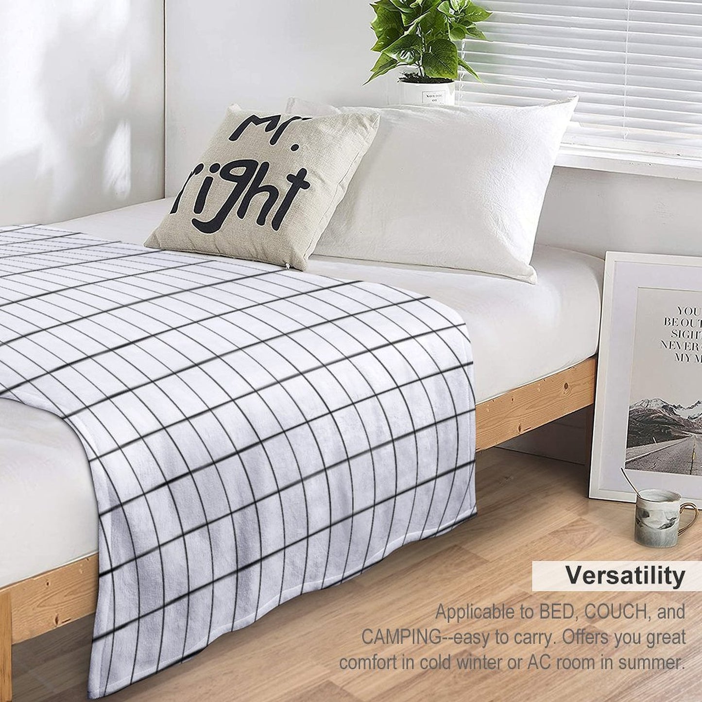 White Grid Wrinkle-free Throw Blanket