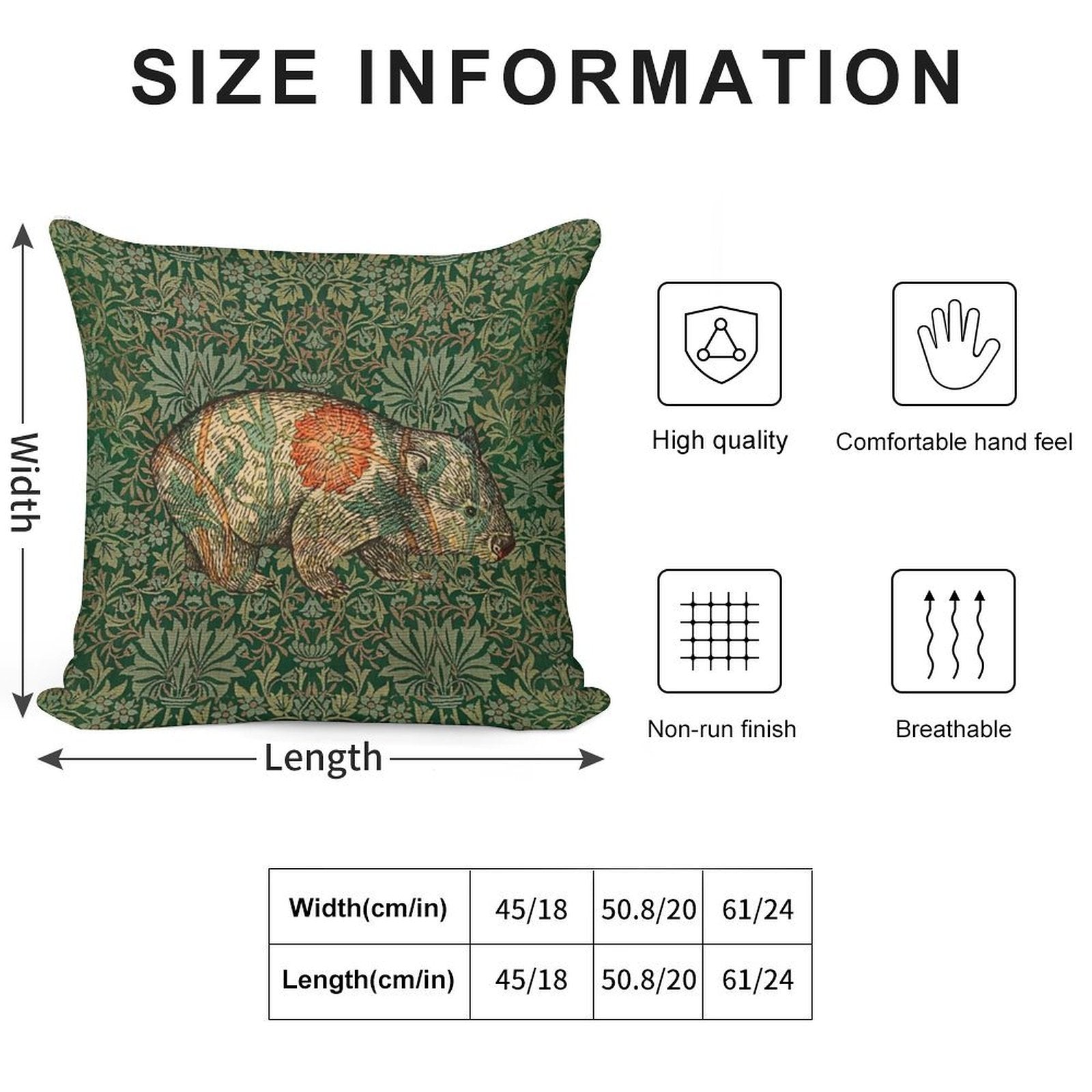 Rossetti's Wombat in Green Flower Garden Soft Multiple Sizes Throw Pillow
