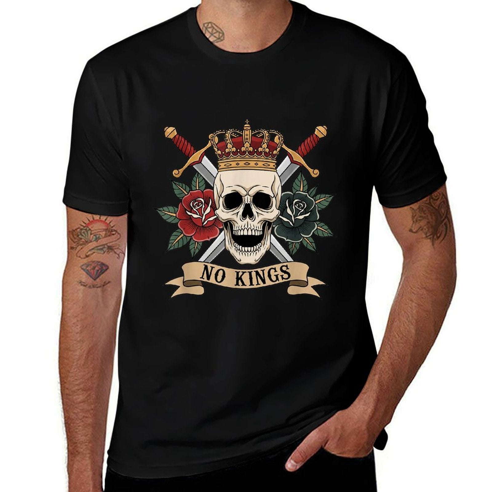 No Kings Tattoo Design No King In America  High-quality Stitching T-Shirt