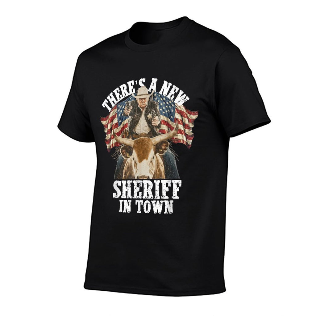 Cowboy Trump 2025 There's A New Sheriff In Town  Rolled Sleeves T-Shirt