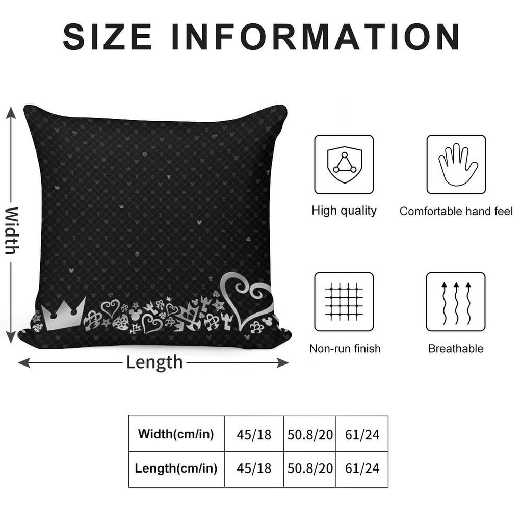 Kingdom Hearts - Black Pattern Soft Hidden Zipper Throw Pillow