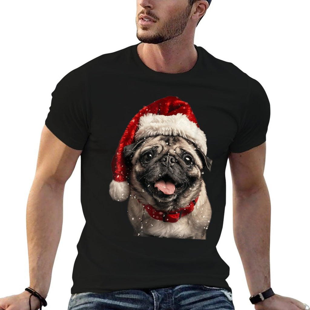 Pug Christmas  Heathered Texture T-Shirt