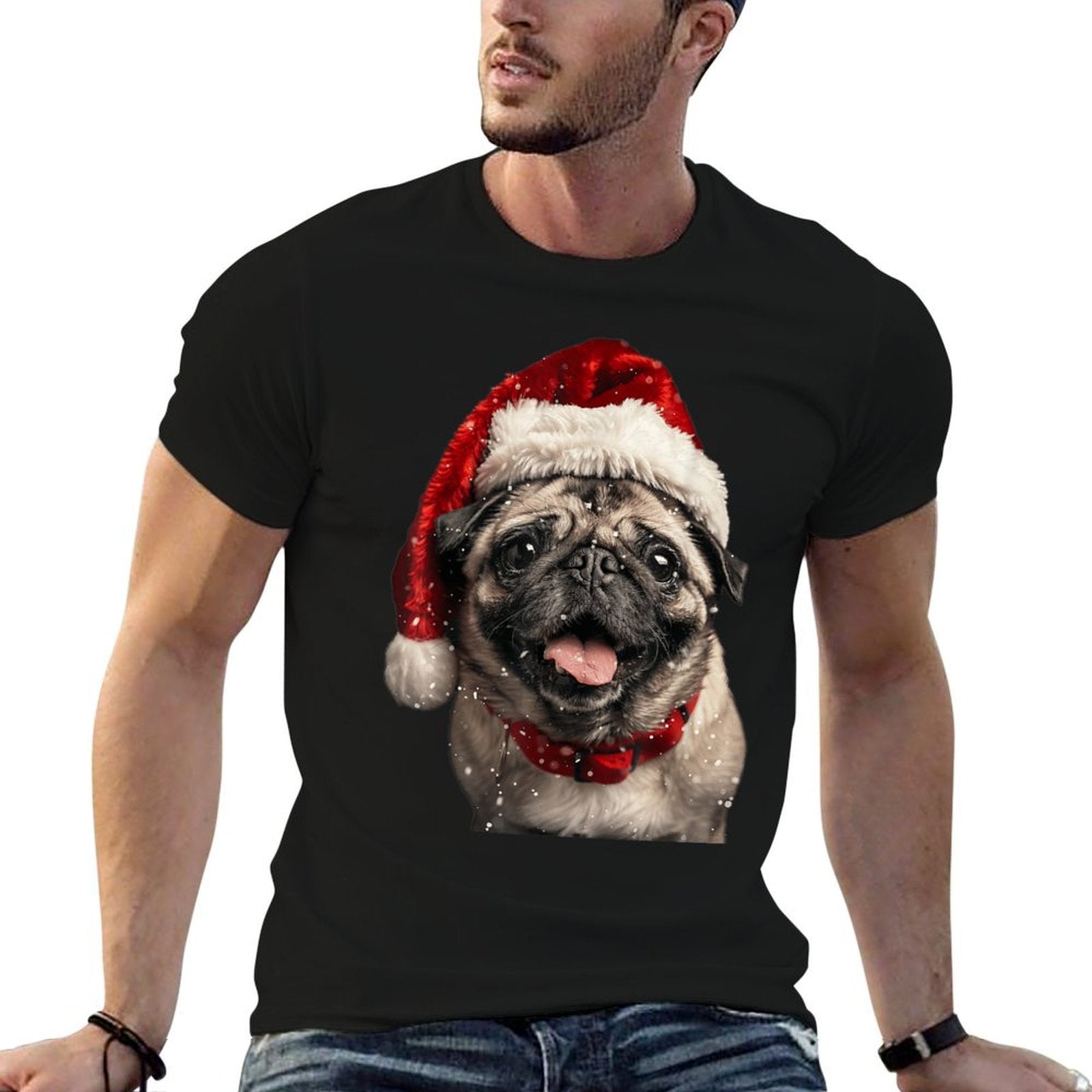 Pug Christmas  Heathered Texture T-Shirt