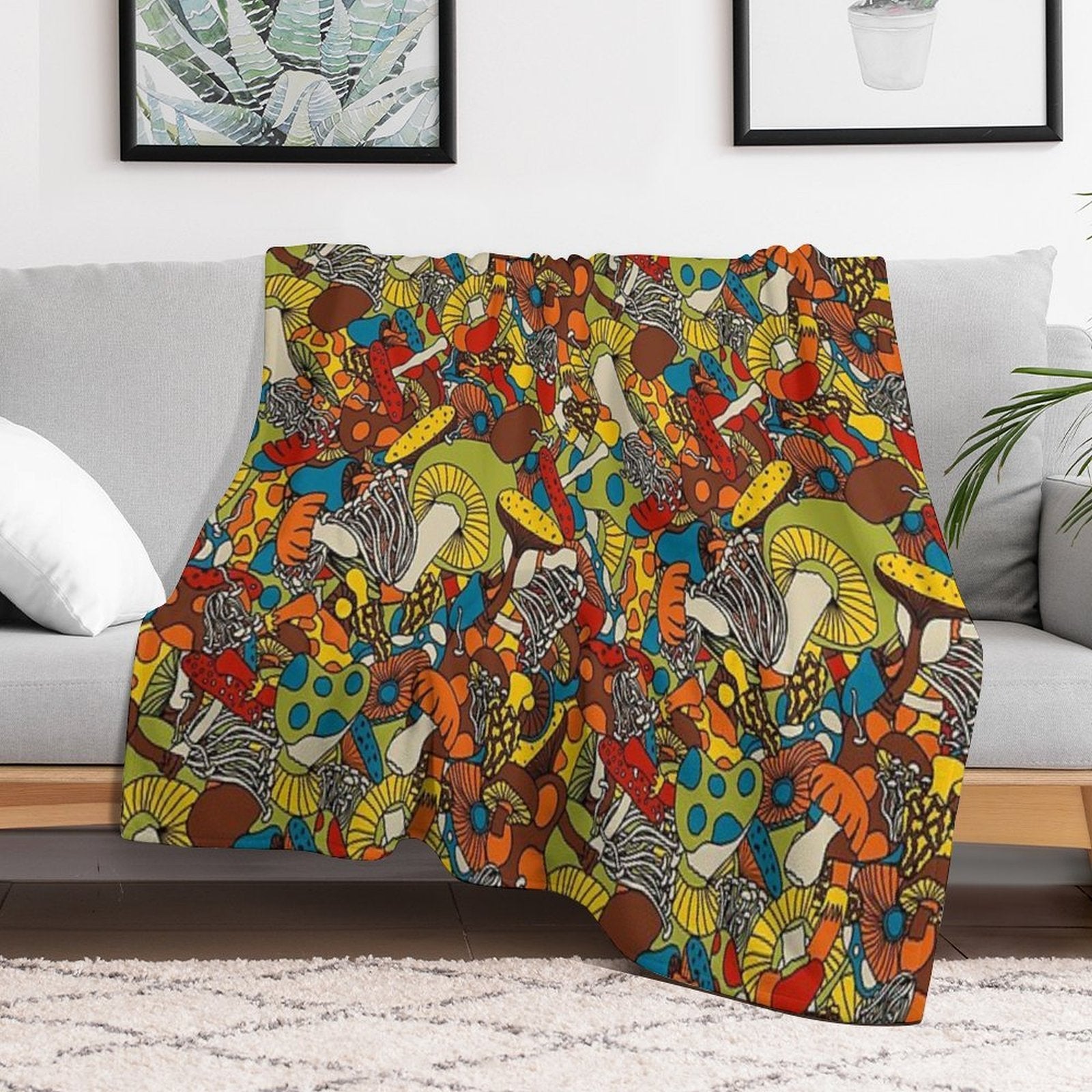 70s Psychedelic Mushroom Eco-conscious Throw Blanket