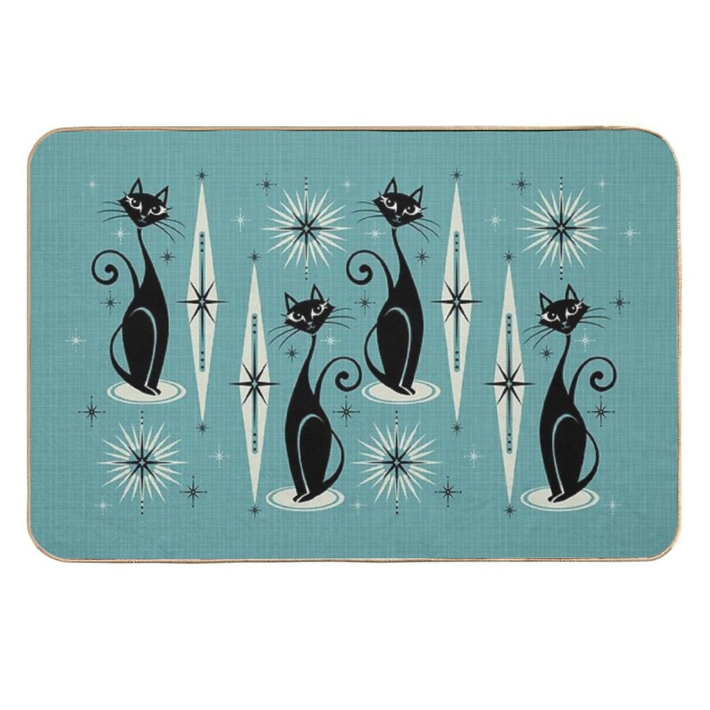 Mid Century Meow on Blue - Large Scale  Eco-Friendly Bath Mat