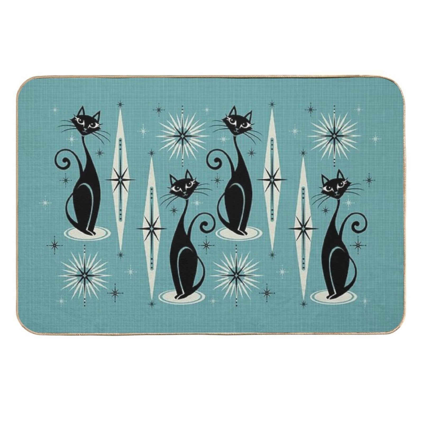 Mid Century Meow on Blue - Large Scale  Eco-Friendly Bath Mat