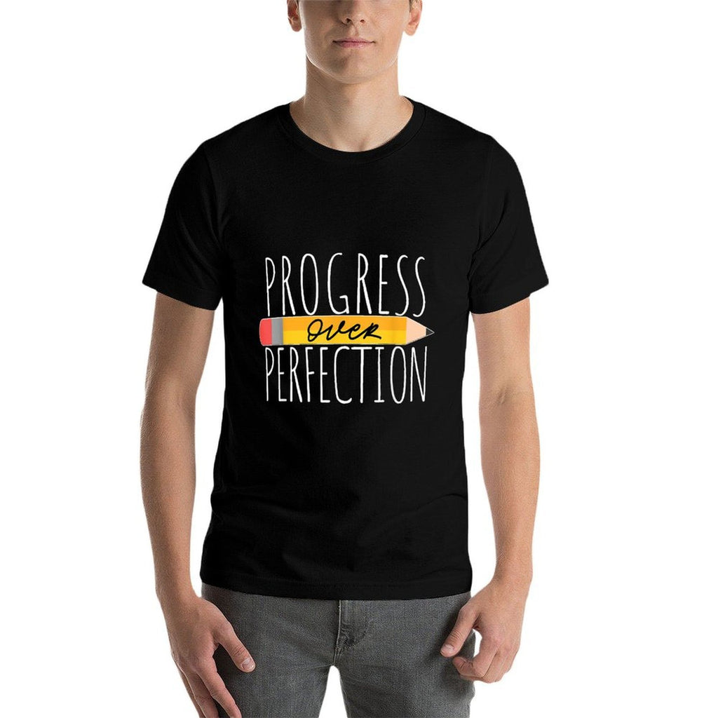 Motivational Progress Over Perfection Back to School Teacher  Tagless Design T-Shirt