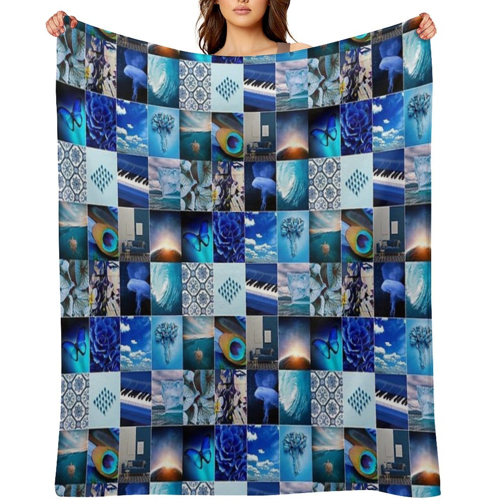 Blue Lovers Photo Collage Anti-pilling Throw Blanket