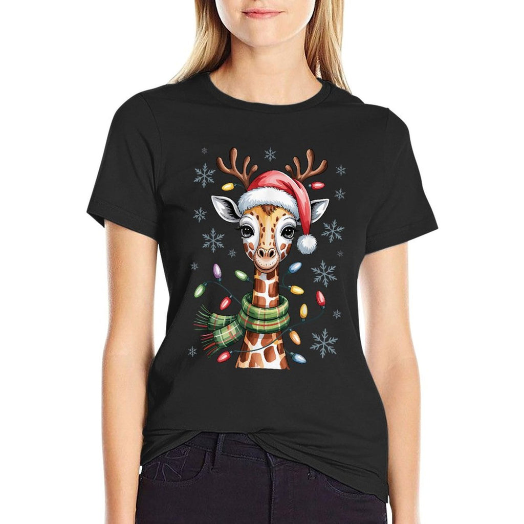 Cute Giraffe Christmas Funny Animal Lovers Holiday Pajama  Tagless Design T-Shirt