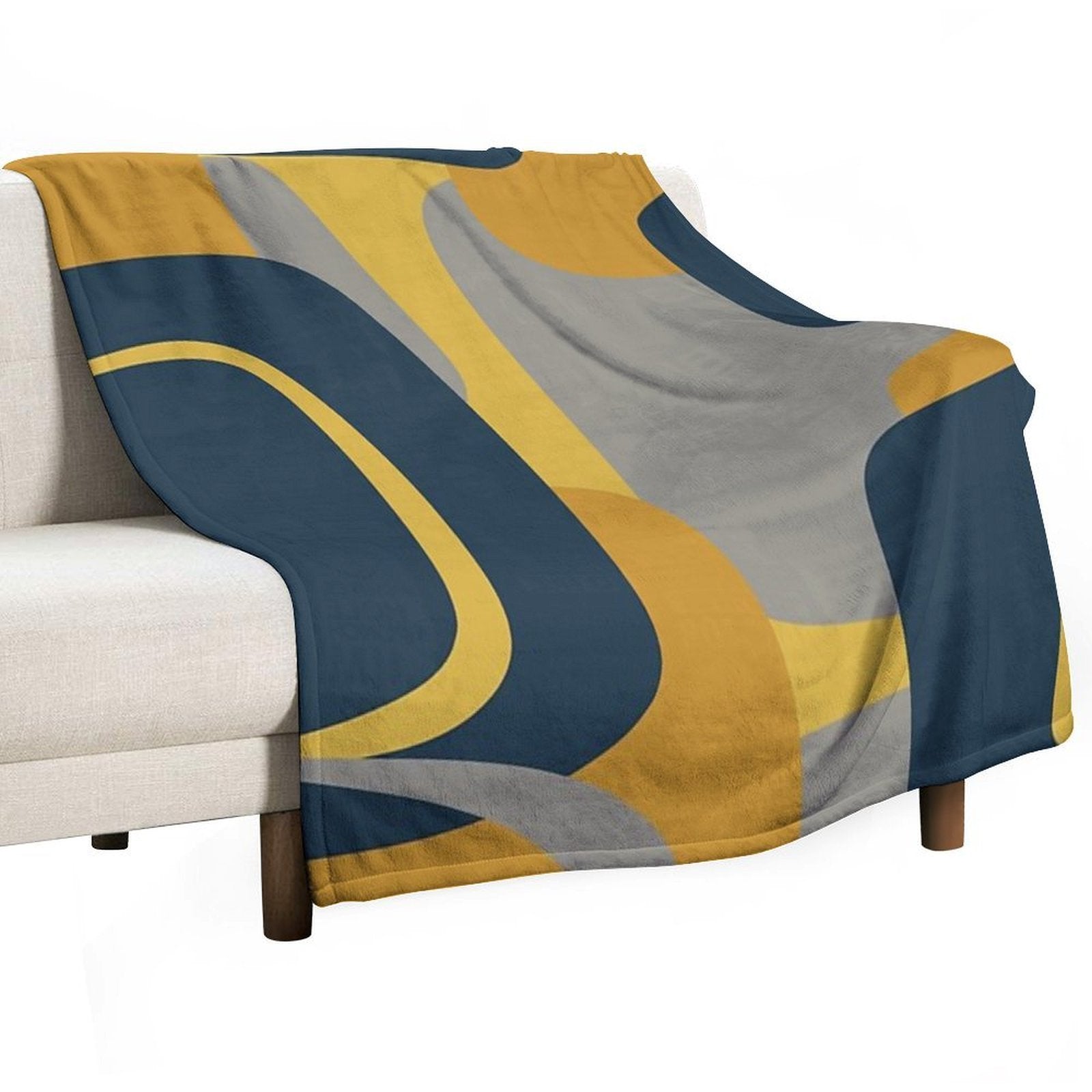 Mid Century Modern Retro Abstract Pattern in Navy Blue, Mustard Yellow, And Gray Lightweight Throw Blanket