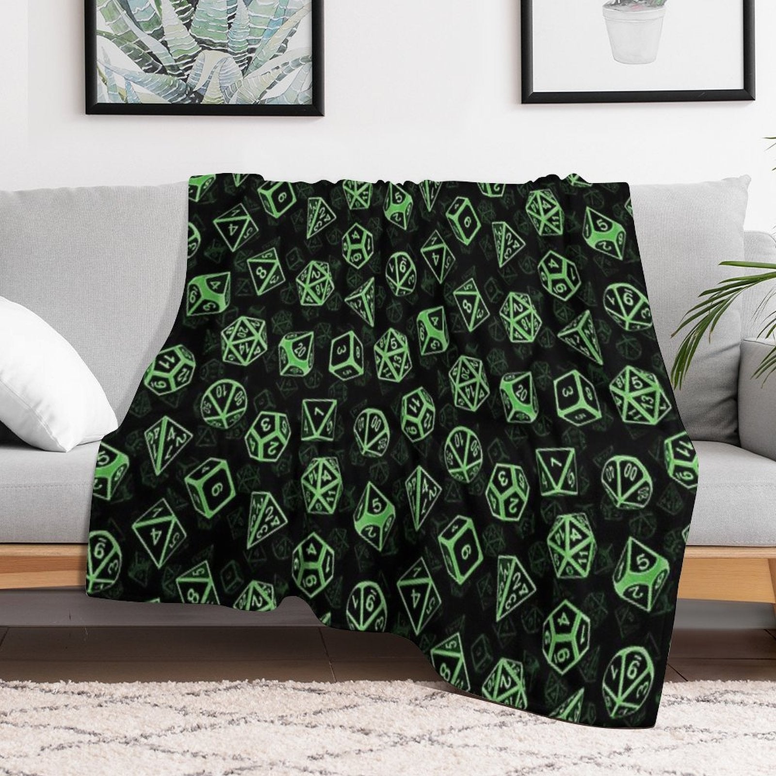 D20 Dice Set Pattern (Green) Gift-ready Throw Blanket