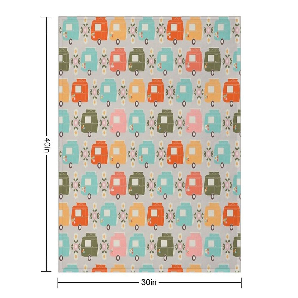 Colourful Vintage Caravans And Daisies Lightweight Throw Blanket