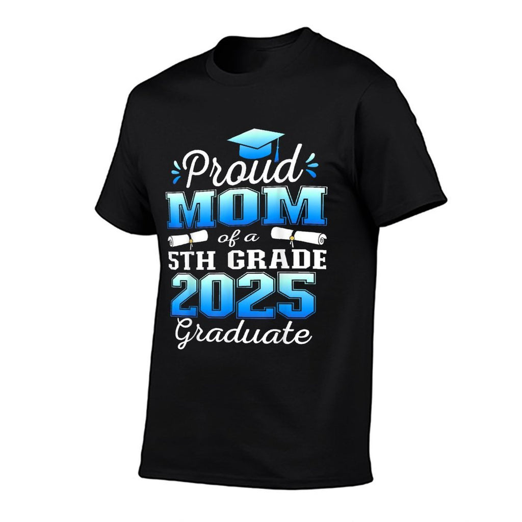 Proud Mom of 5th Grade Graduate 2025 Elementary Graduation  Ribbed Collar T-Shirt