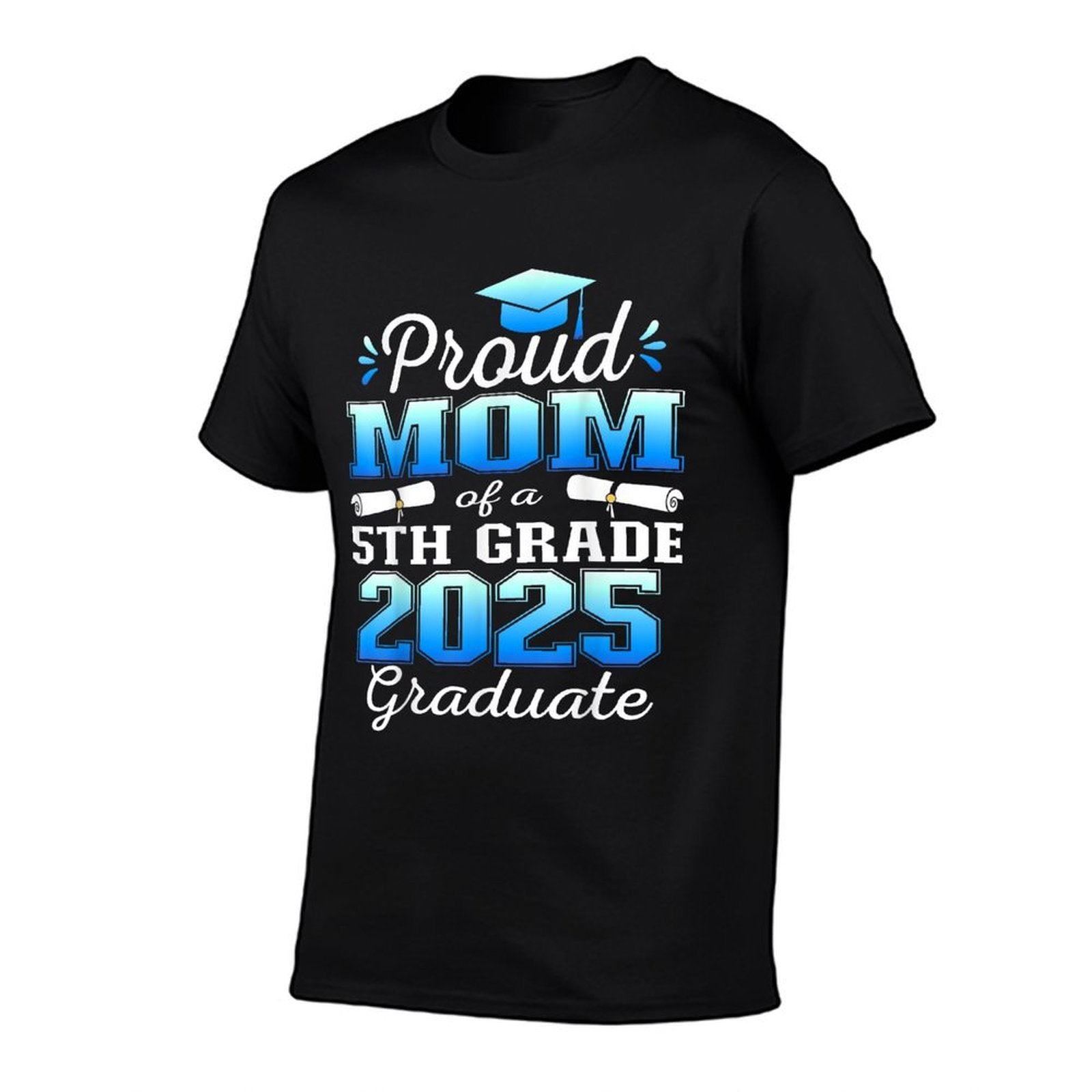 Proud Mom of 5th Grade Graduate 2025 Elementary Graduation  Ribbed Collar T-Shirt