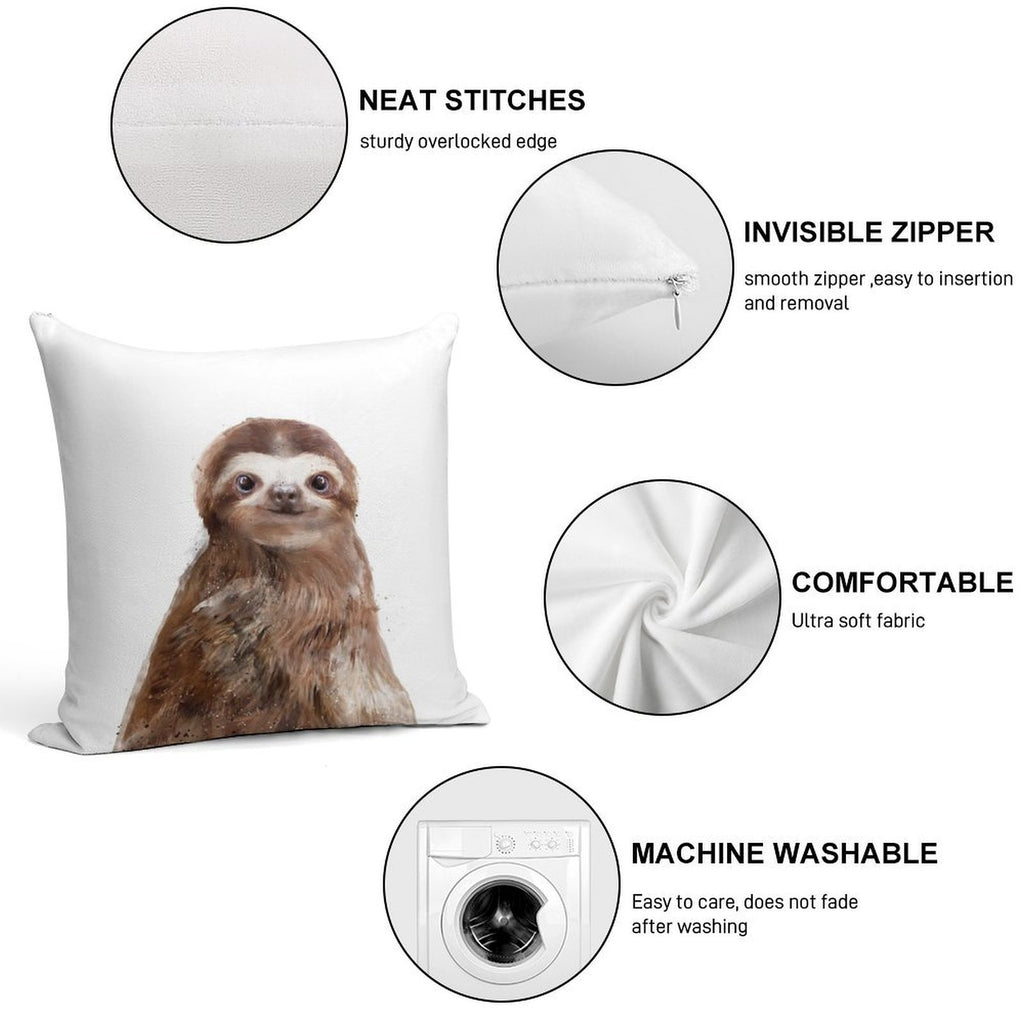 Little Sloth Soft Hidden Zipper Throw Pillow