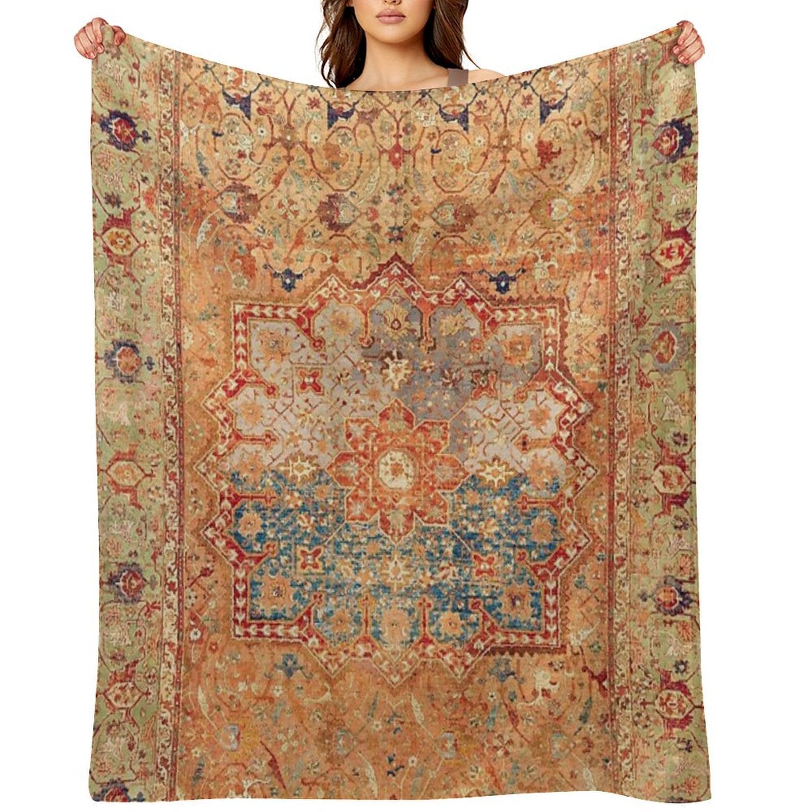16th Century Persian Carpet Print Plush Throw Blanket