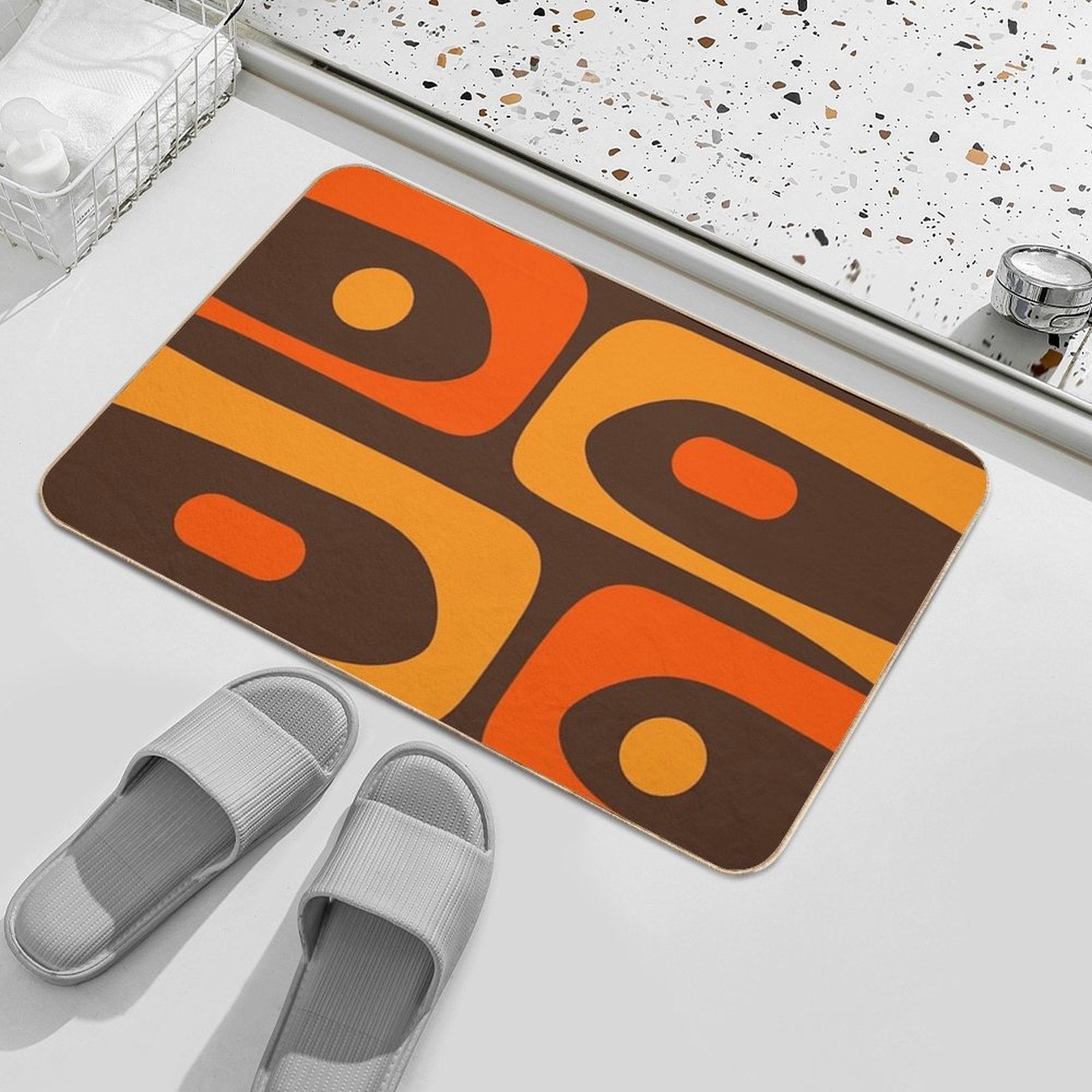 Mid-Century Modern Piquet Retro Minimalist Abstract in 70s Brown And Orange  Anti-Trip Bath Mat