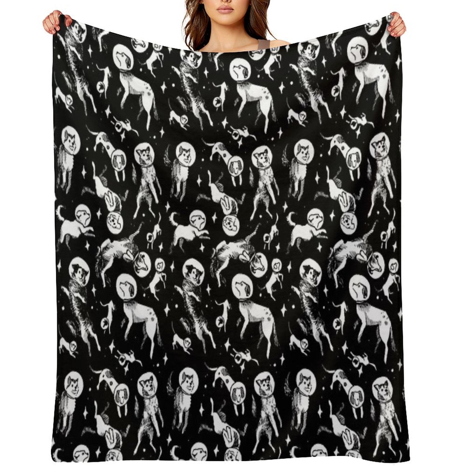 Space Dogs (black Background) All-season Throw Blanket