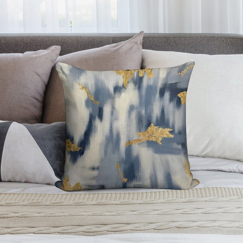 Blue And Gold Ikat Abstract Soft Hidden Zipper Throw Pillow