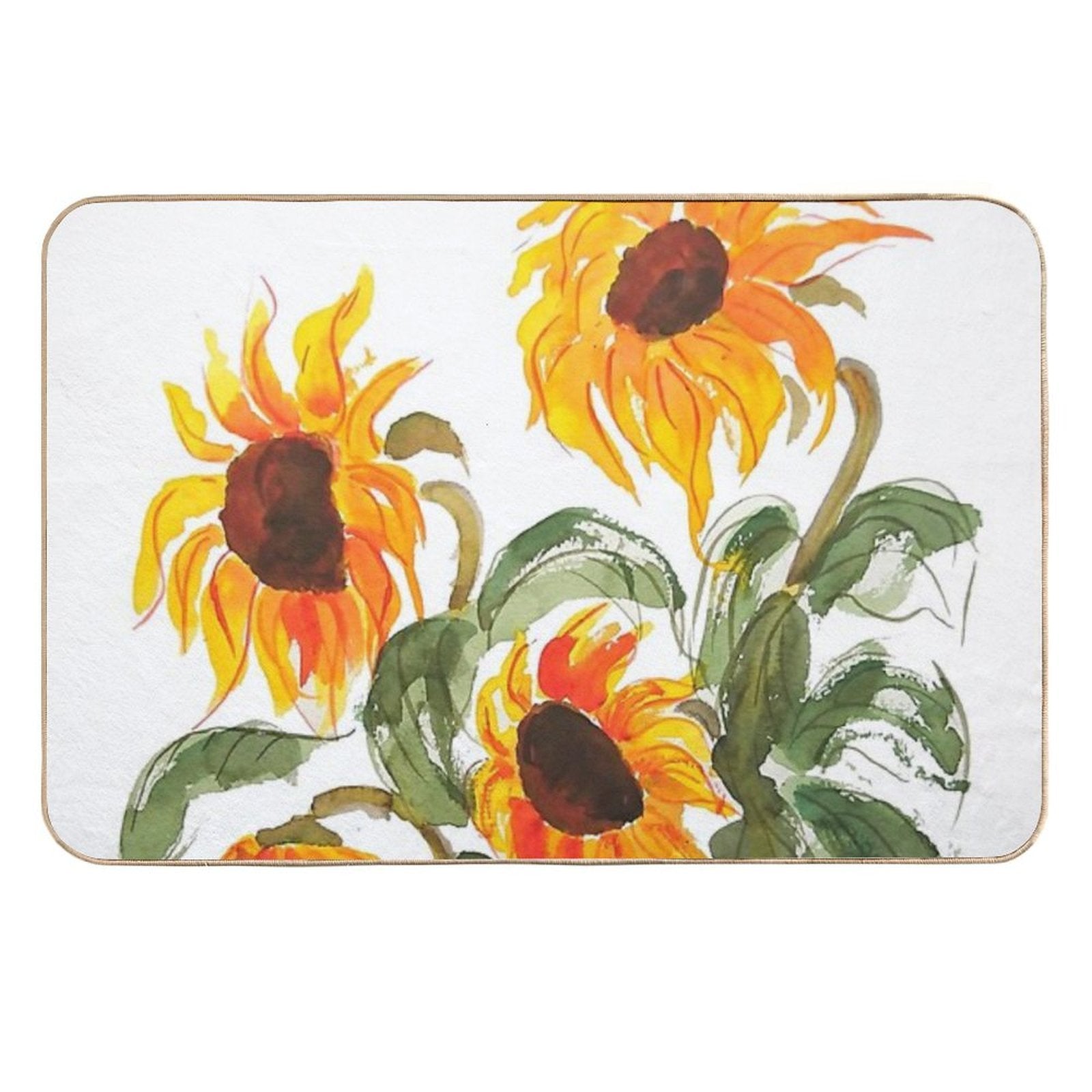 Hand Painted Sunflower Watercolor 2018  Easy Maintenance Bath Mat