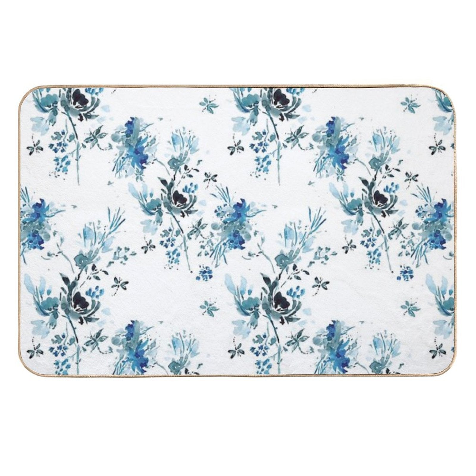 Blue Floral with Dragonflies  Repositionable Bath Mat