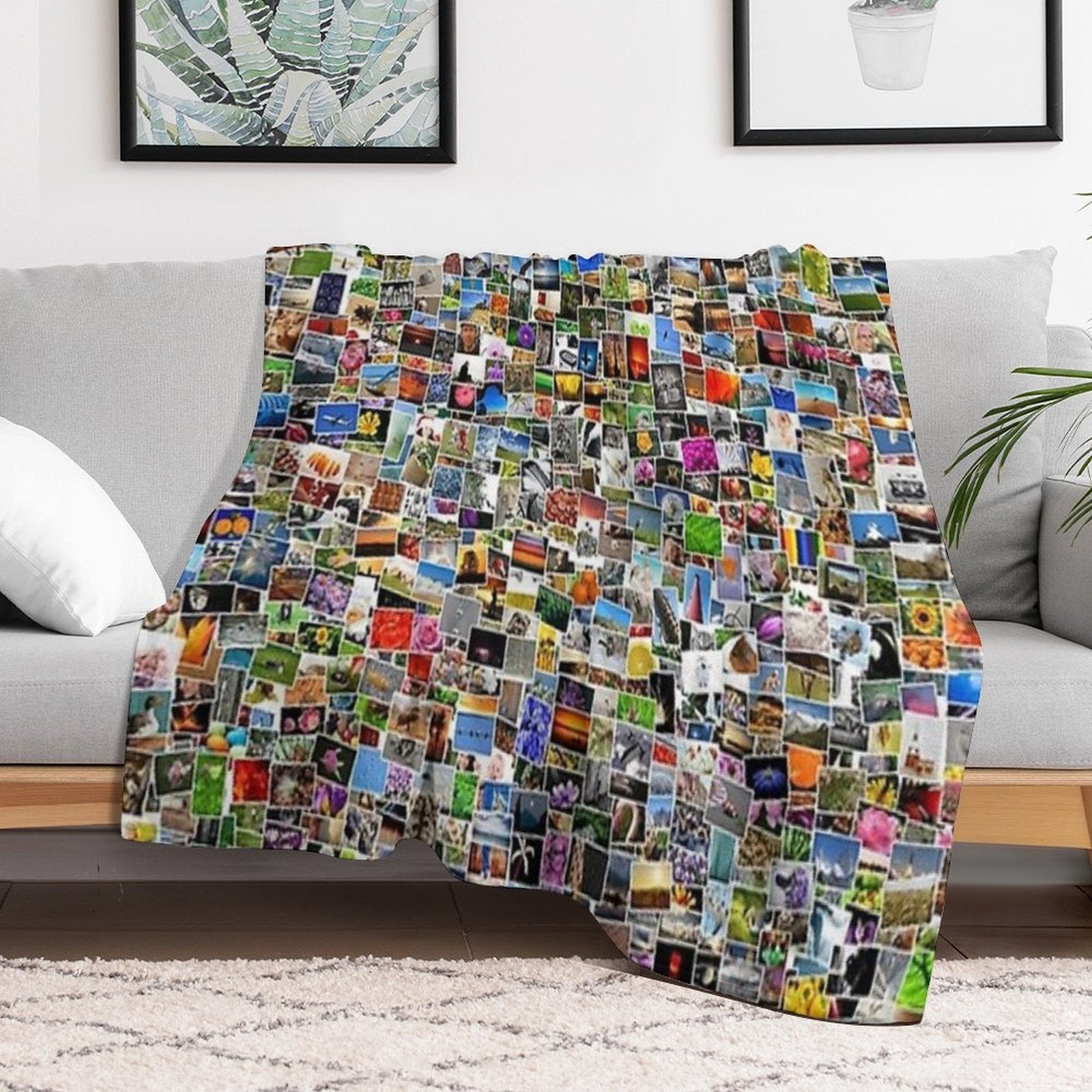Art Abstract Retro Pattern Colorful Patchwork of Photos Gift-ready Throw Blanket