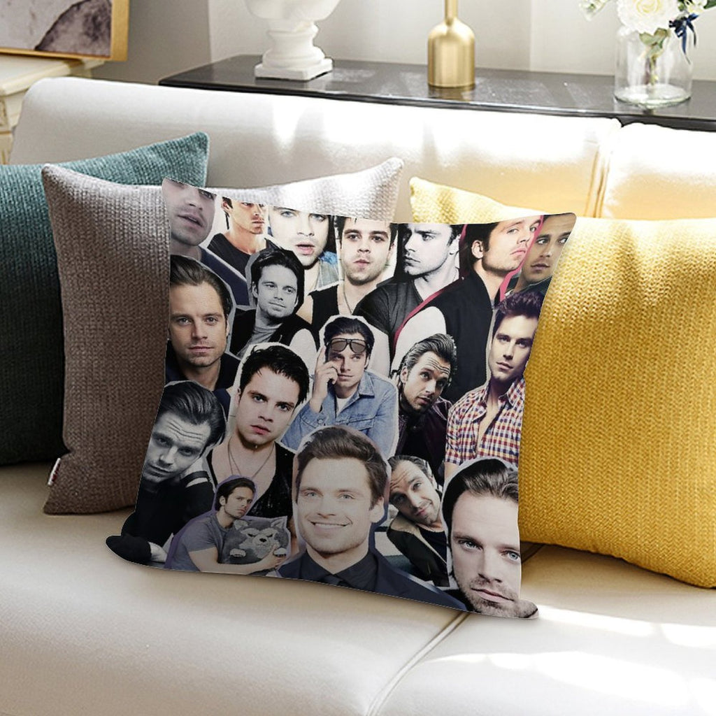 Sebastian Stan Collage Soft Decorative Cover Throw Pillow