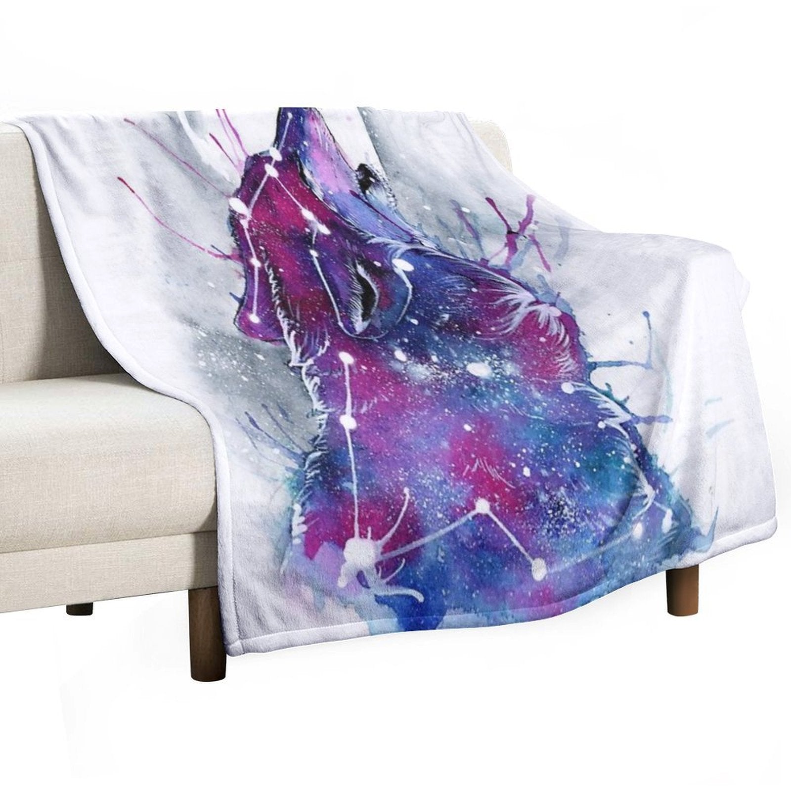 Galaxy Wolf Machine-washable Throw Blanket
