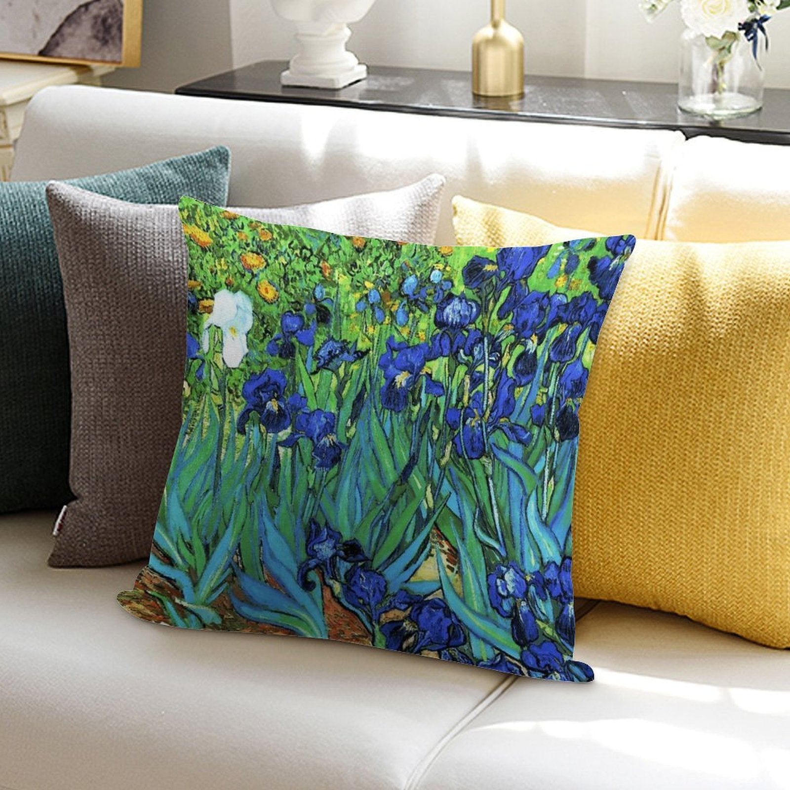 Van Gogh HDR Garden Irises Soft Gift Ready Throw Pillow