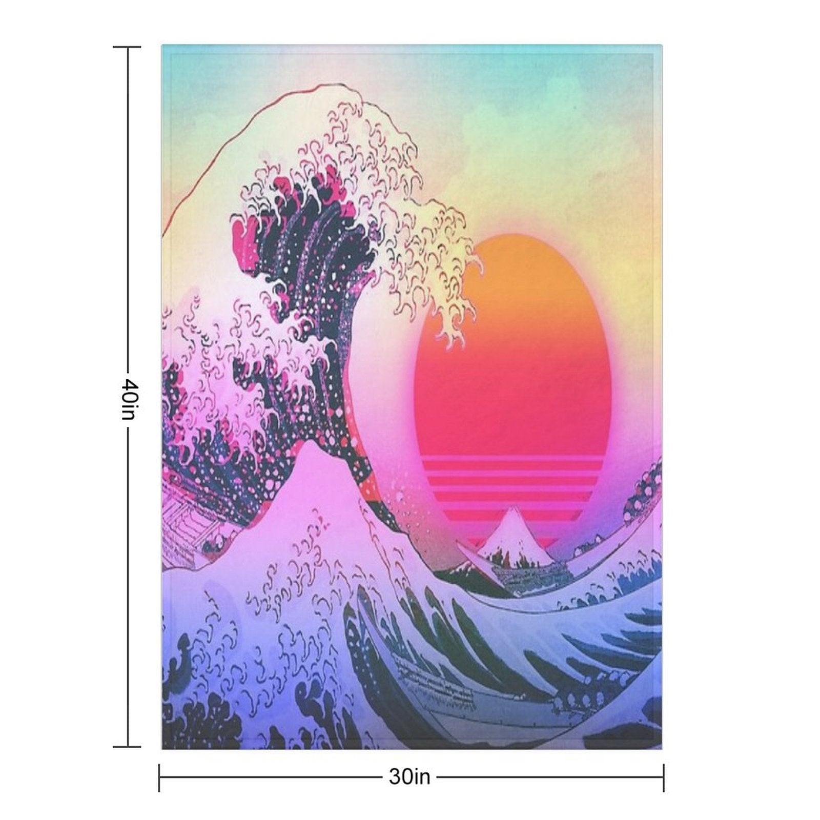 Great Wave Off Kanagawa Vaporwave Retro Aesthetic Travel-friendly Throw Blanket