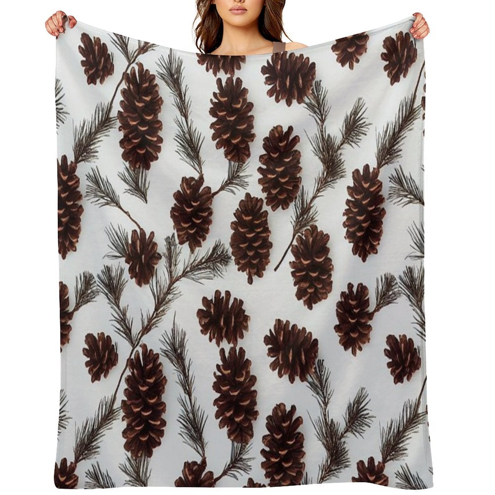 Pine Cones Festive Background with Fir Branch, Seamless Pattern. Wrinkle-free Throw Blanket