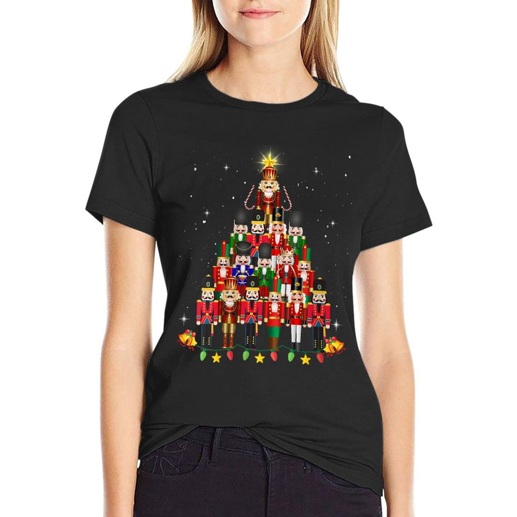 Womens Funny Nutcracker Christmas Tree 2024 for Men Women Kids  Cotton T-Shirt