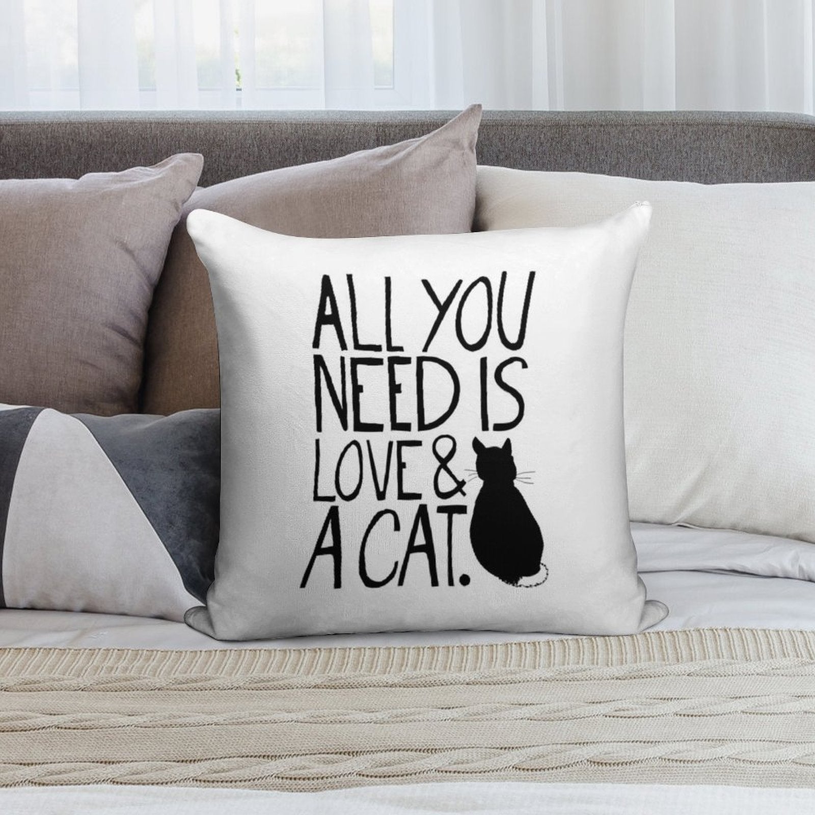 All You Need Is Love And A Cat Soft Shrink-Resistant Throw Pillow