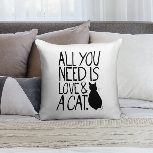 All You Need Is Love And A Cat Soft Shrink-Resistant Throw Pillow