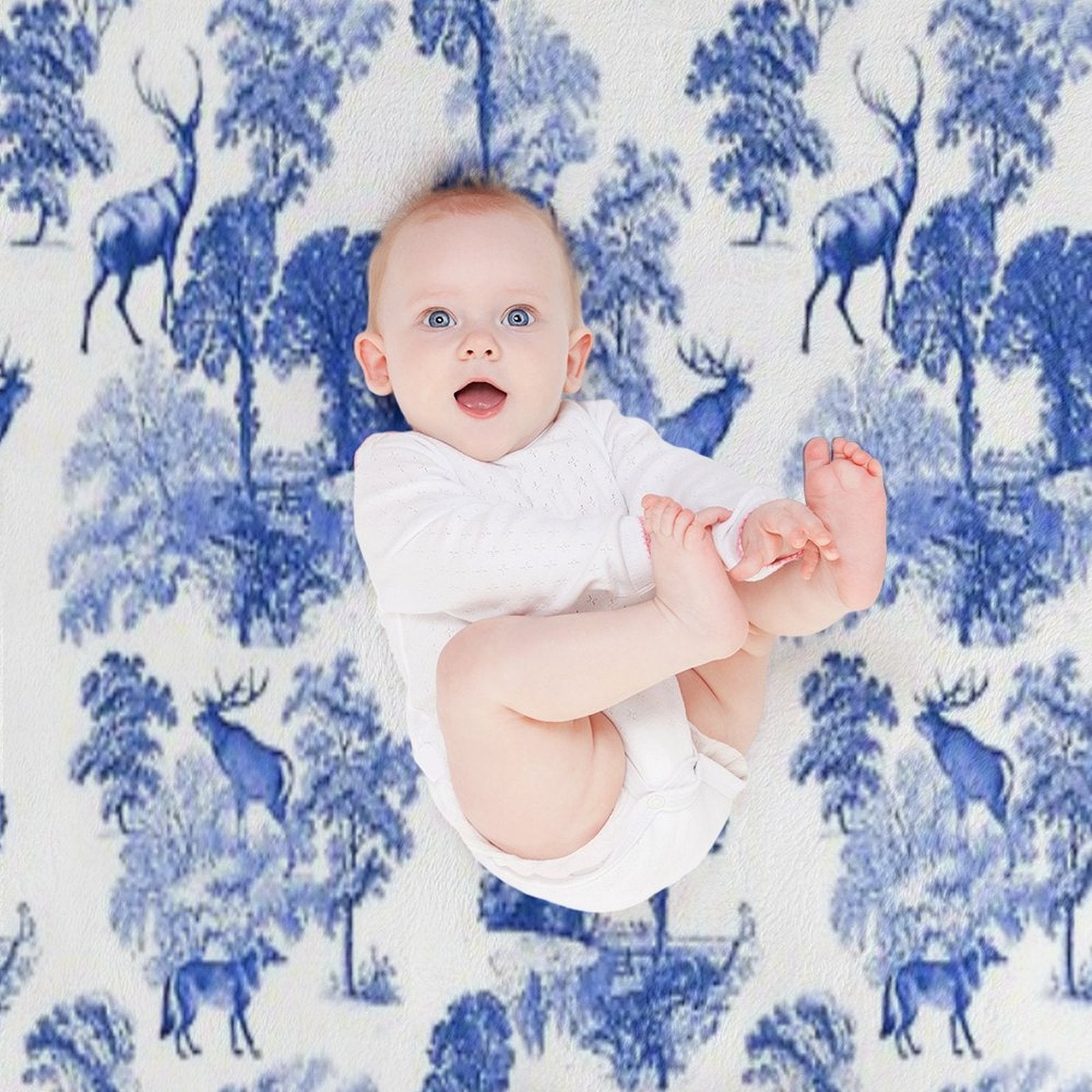 Elegant Vintage Blue Toile Deer in Woodland Quick-dry Throw Blanket