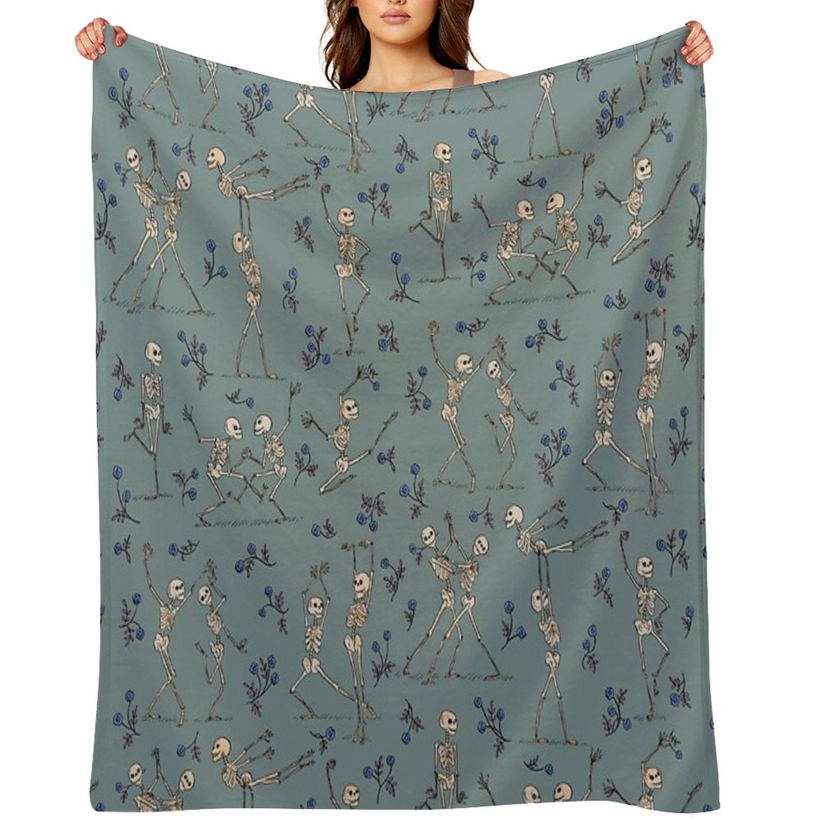 Skeleton Dance — Blue Easy Care Throw Blanket