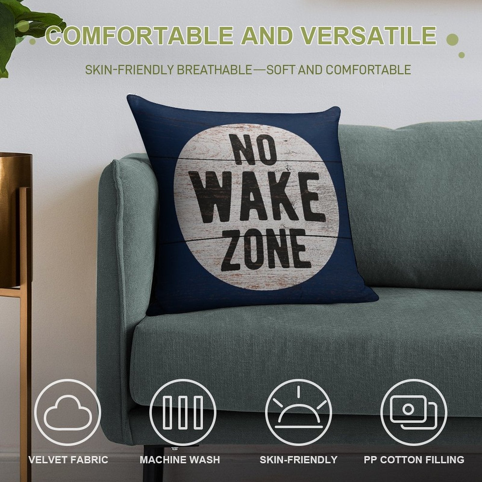 No Wake Zone, Lake Gift, Lake Sign, Lake House Décor, Wake Surf, Wakeboard, Water Ski, No Wake Area, Lake Sign Soft Easy Maintenance Throw Pillow