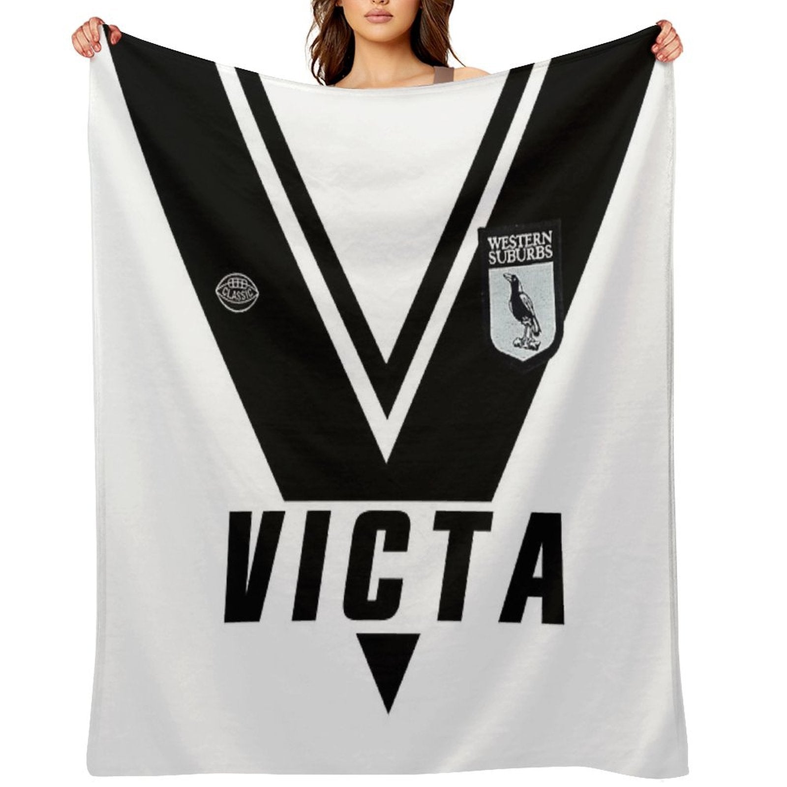 WESTERN SUBURBS MAGPIES 1980 RUGBY LEAGUE JERSEY Wrinkle-free Throw Blanket