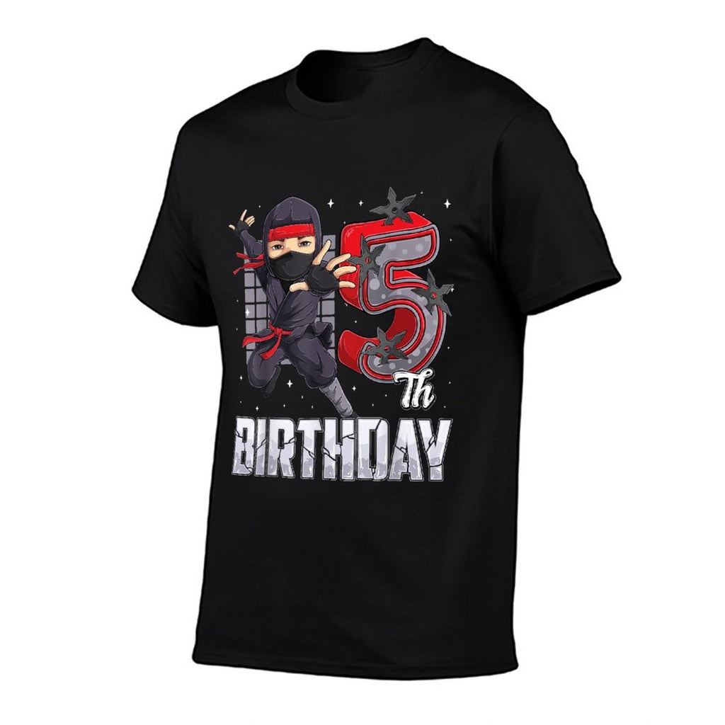 Ninja 5th Birthday Party Theme 5 Five Year Old Kids Boys  Summer-ready Fabric T-Shirt