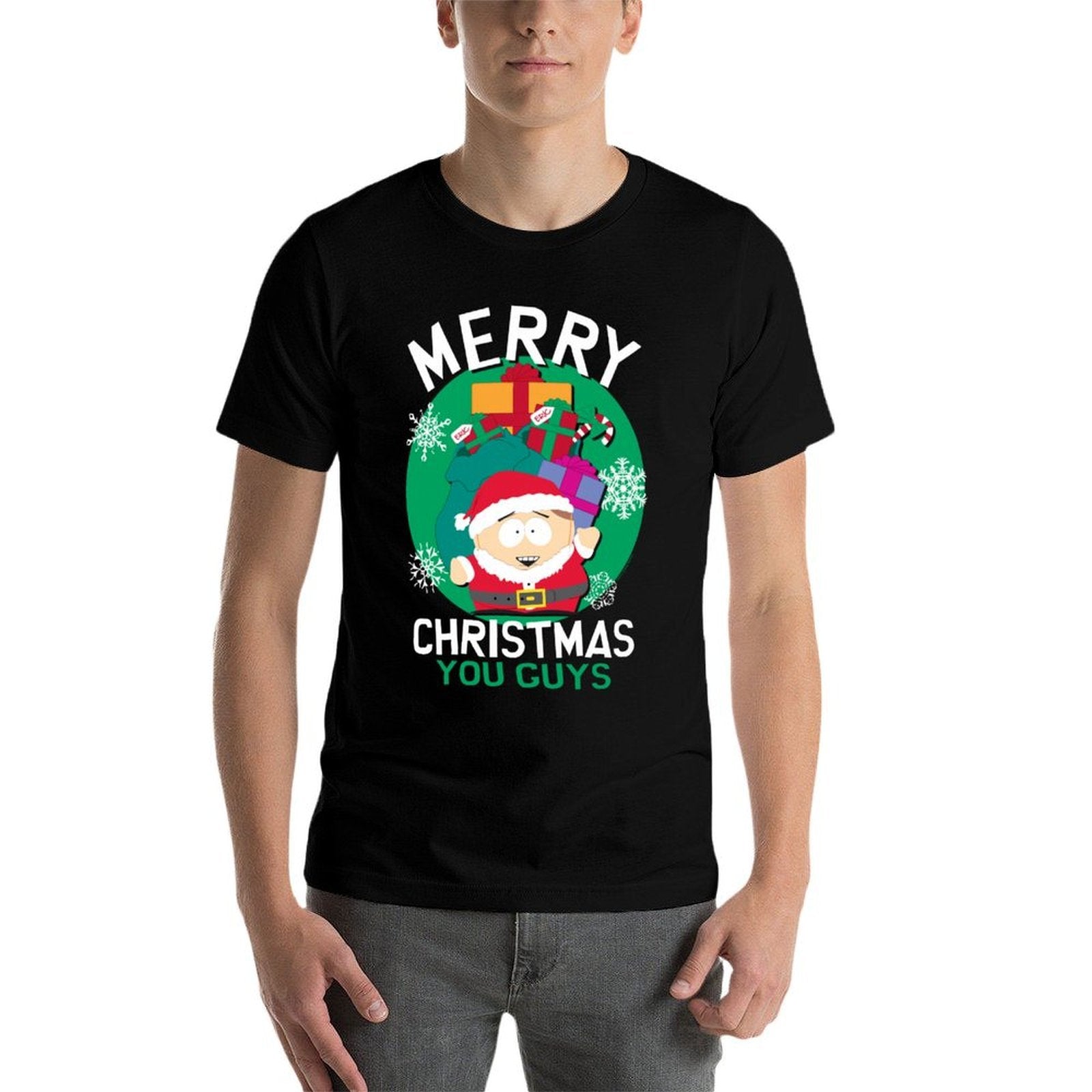 South Park Merry Christmas Cartman Funny Holiday Cartoon  Ribbed Collar T-Shirt