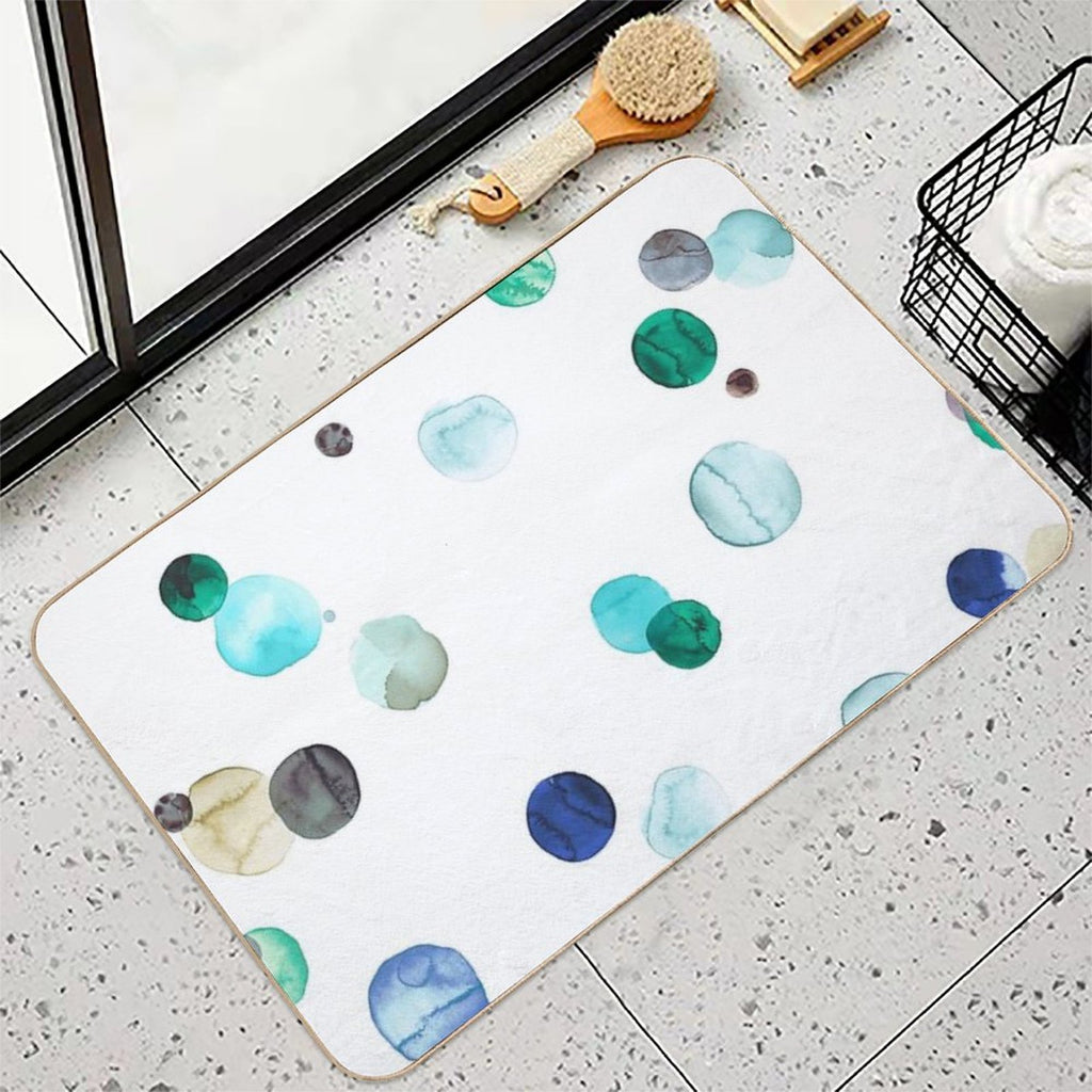 Watercolor Polka Dots - Geometric Dot Print - Blue  Absorbent Bath Mat
