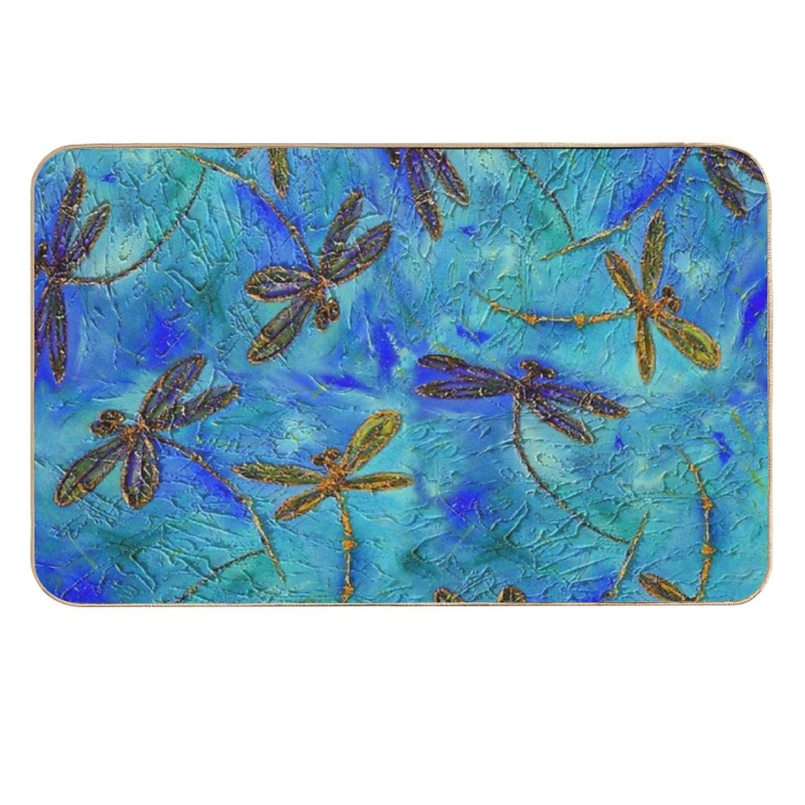 Dragonfly Dance Blue Gold Durable Bath Mat