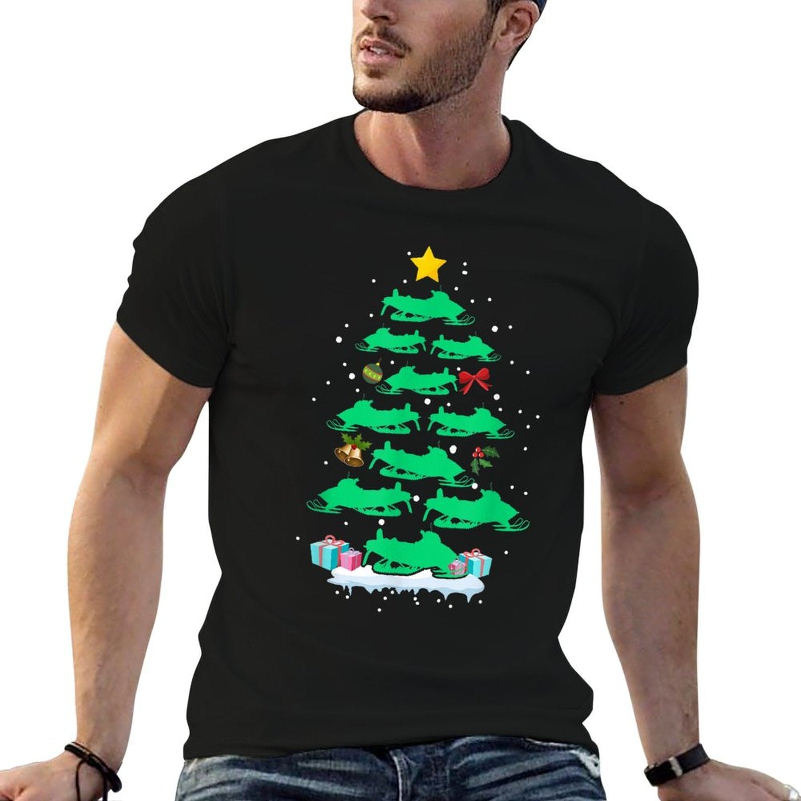 Snowmobile Sled Christmas Tree Xmas For Snowmobile Riding  Odor-resistant T-Shirt
