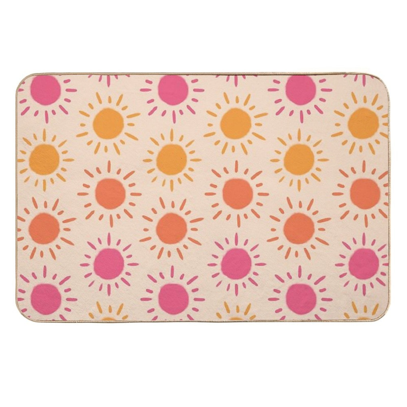 Groovy Retro Sun Pattern - Tan Orange Pink Palette  Multi-Purpose Bath Mat