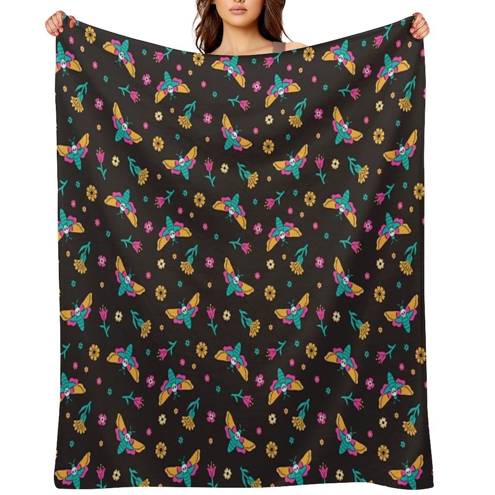 Death's Head Butterflies And Flowers Multi-functional Throw Blanket