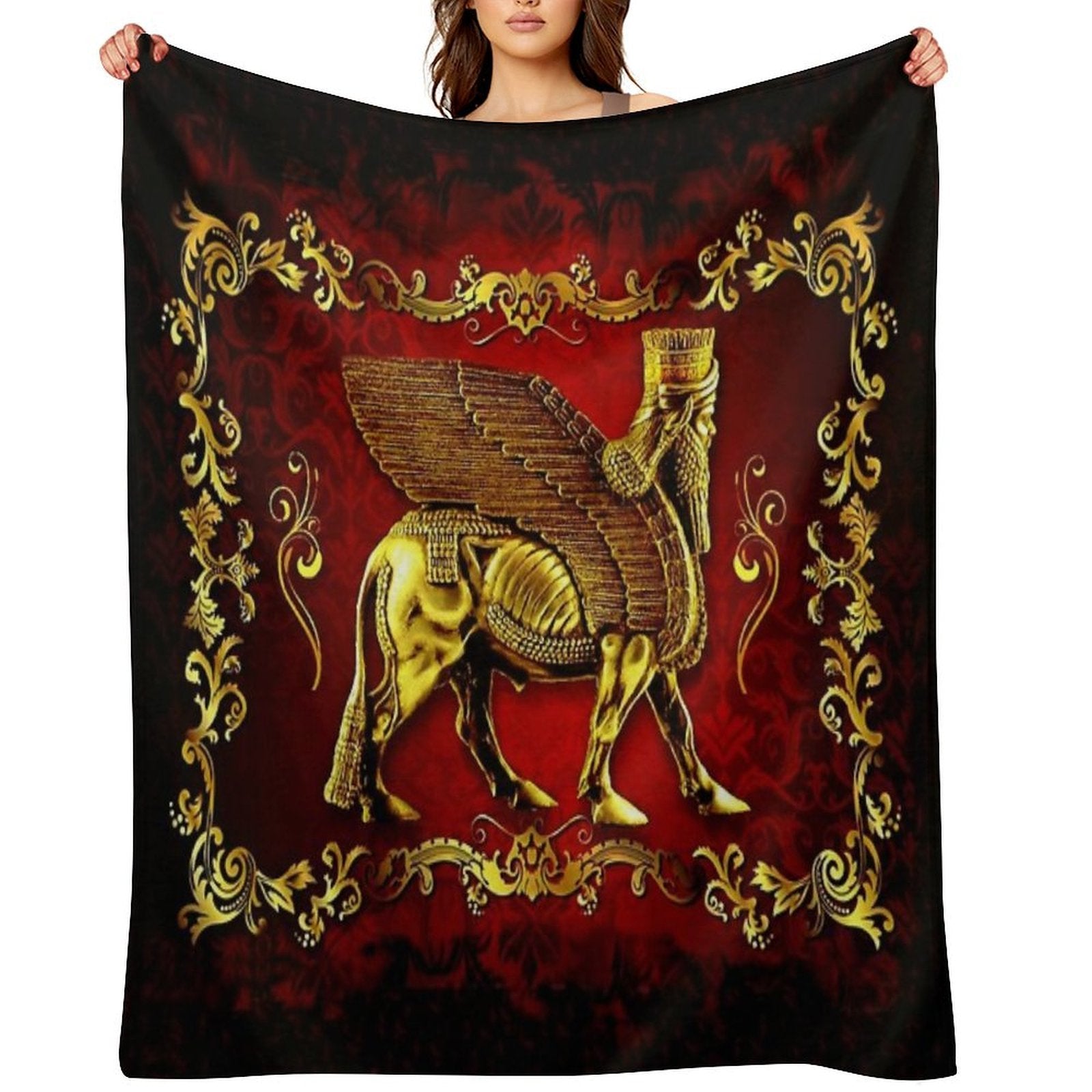 Assyrian LAMASSU ( WInged Bull) Anti-pilling Throw Blanket