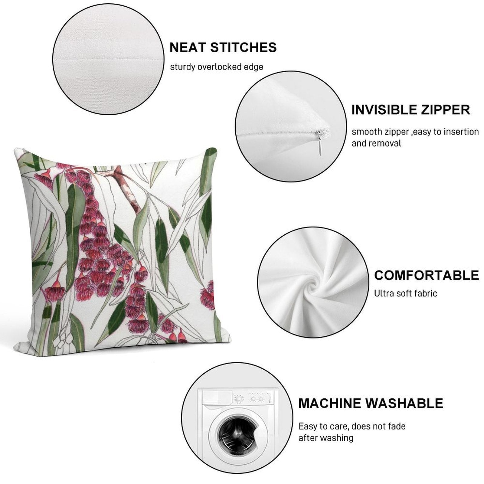 Flowering Gum Pink Australian Eucalyptus Leaves Soft Anti-Pilling Throw Pillow