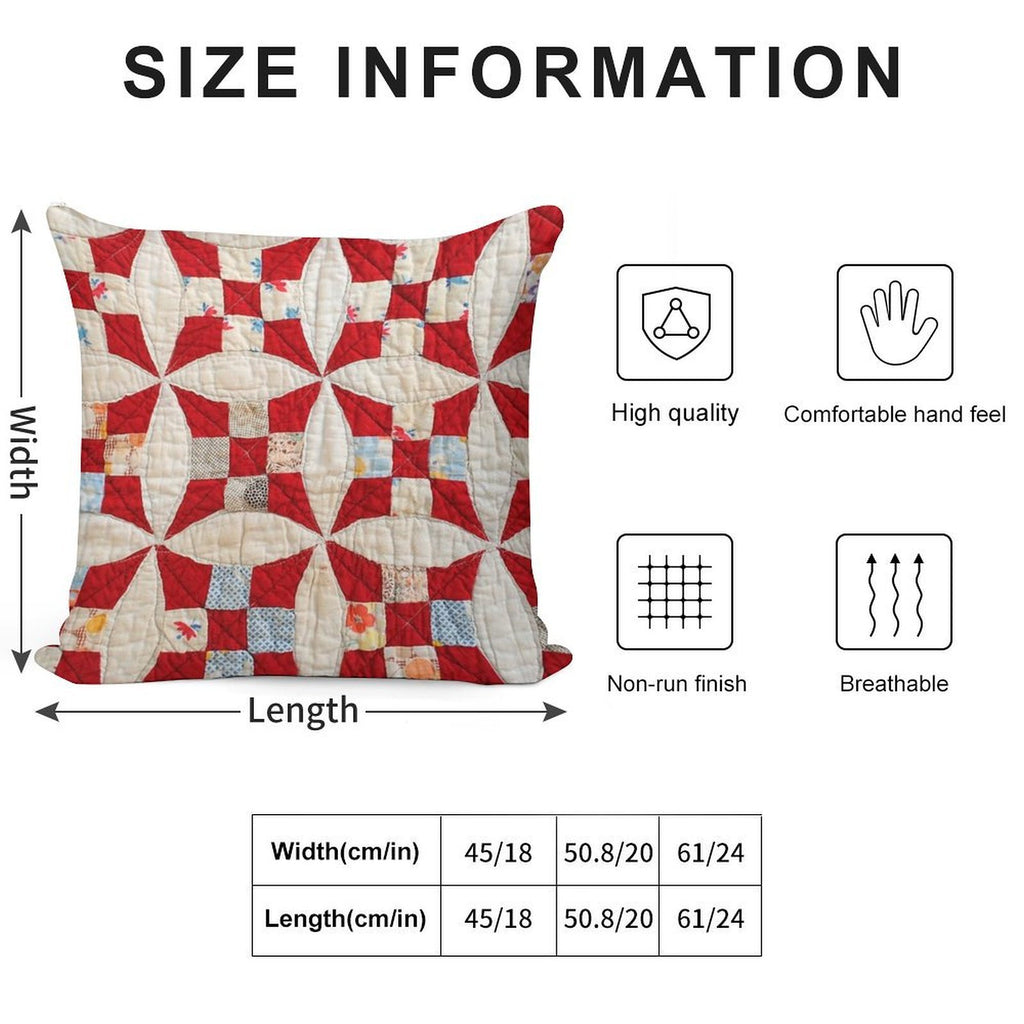 Vintage Patchwork Quilt in Red And White Soft Anti-Pilling Throw Pillow