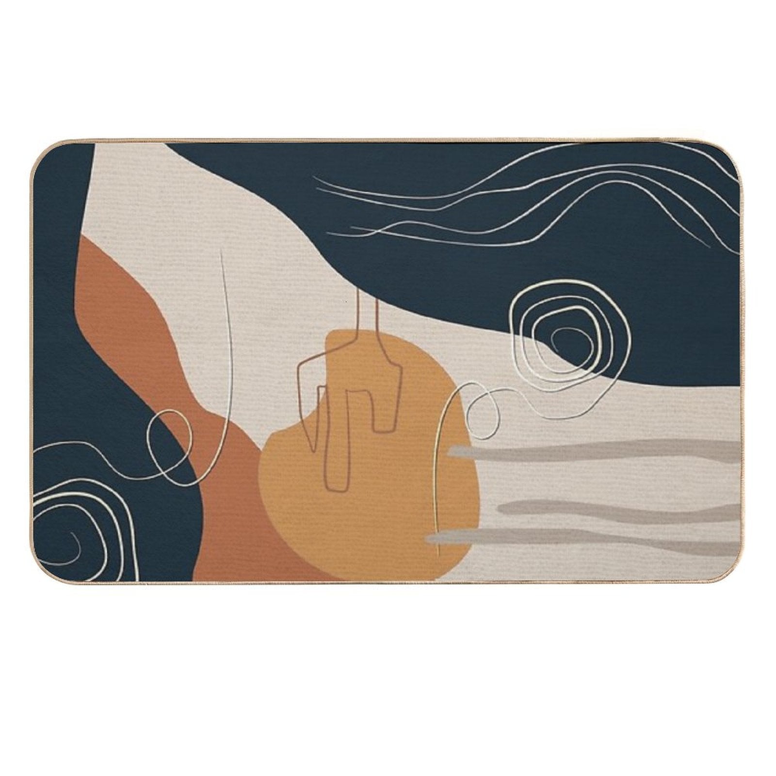 Abstract - Go with The Flow 2 in Navy And Ochre  Toxin-Free Bath Mat
